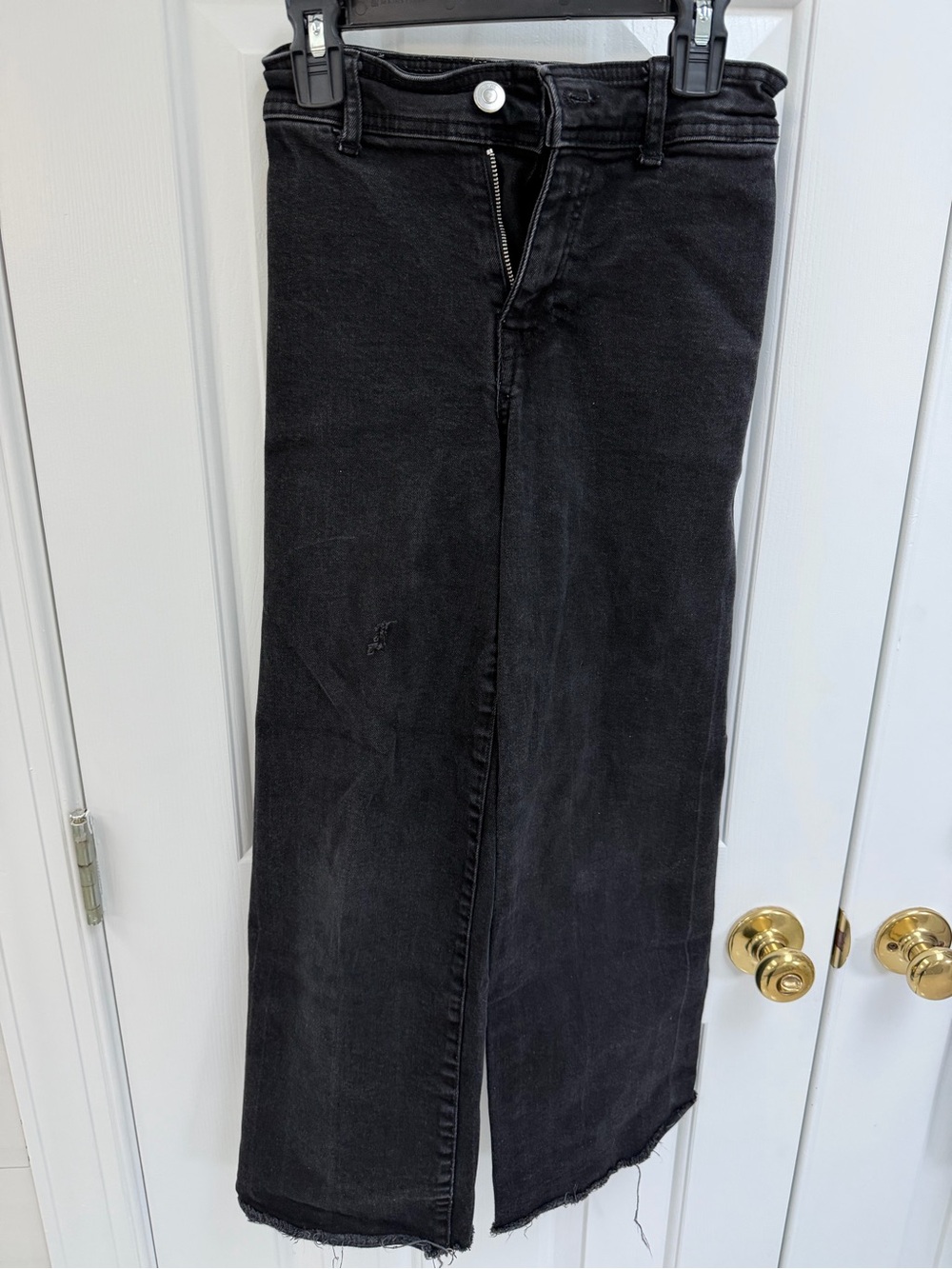 Zara kids Black High-Waist Distressed Wide Leg Denim Jeans